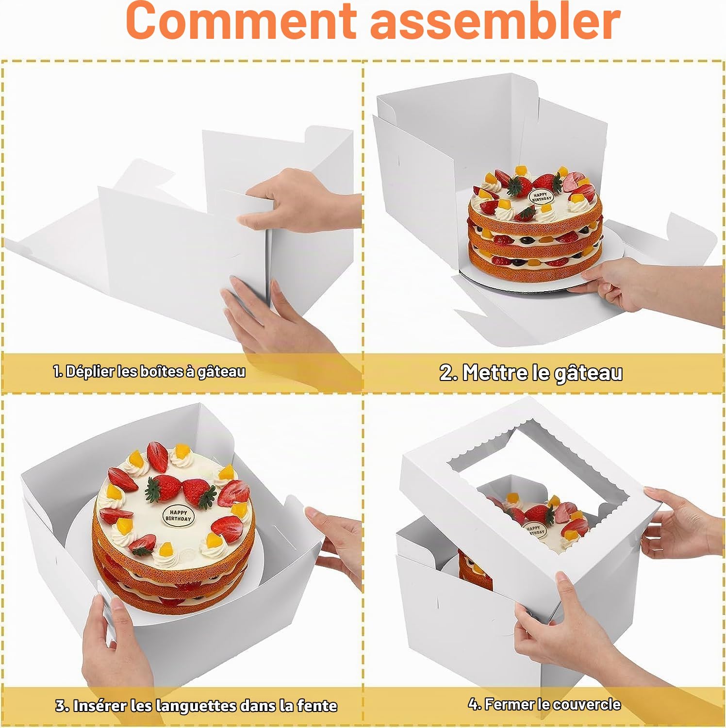 40 Boîtes à Gâteaux avec Fenêtre, 10” x 10” x 8” Ensemble de Boîtes de Pâtisserie Hautes Blanches (20pcs Boîtes & 20pcs Plateaux), Boîte à Gâteaux en Carton pour Pâtisserie, Gâteaux, Pâtisseries