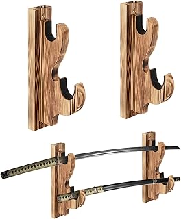 Sword Stand,Sword Hook,Solid Wood Two-Layer Wall Mounted Samurai Sword Hanger Display Holder,for Katana Wakizashi Tanto Sword Weapon Rack
