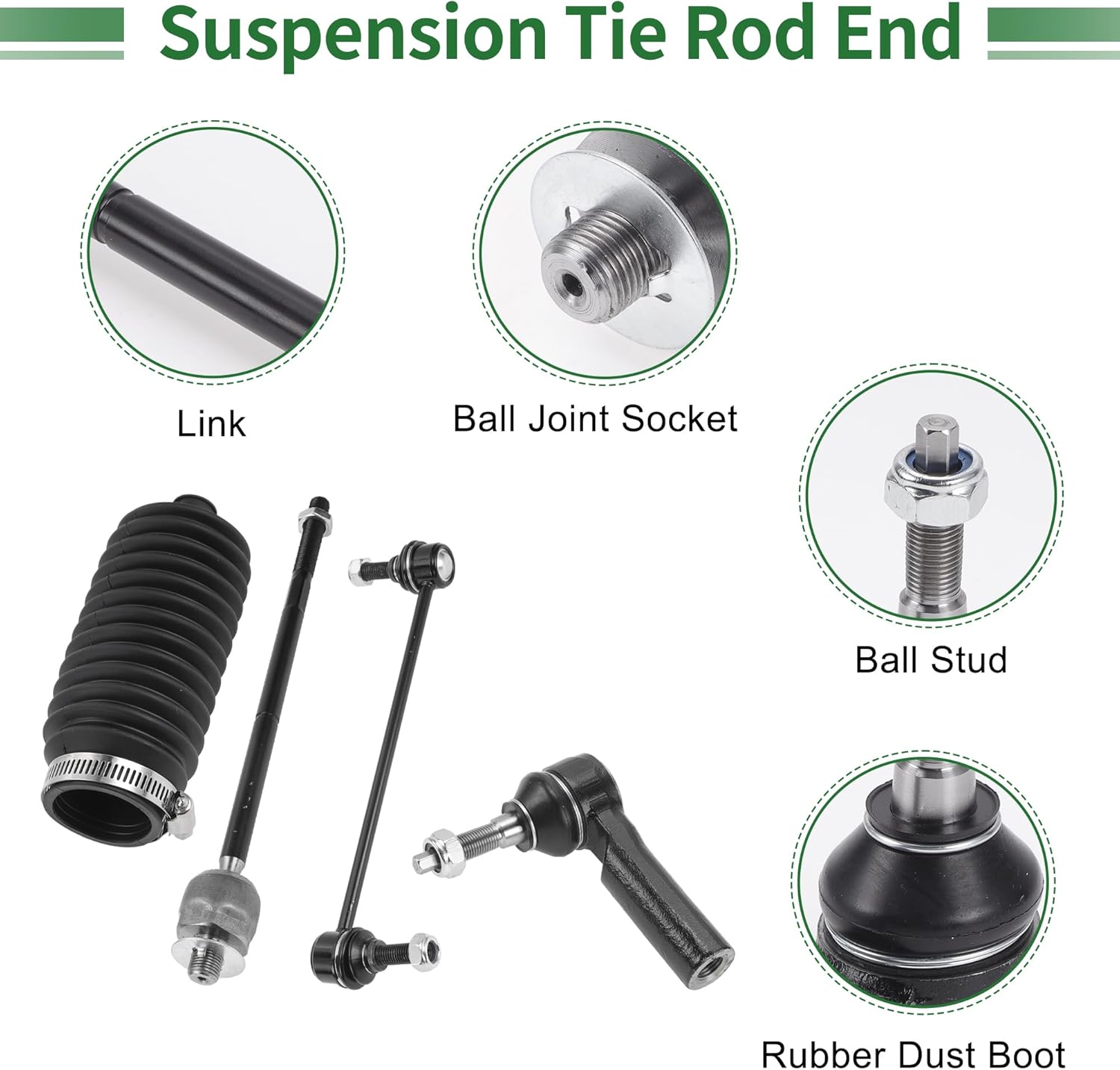 X AUTOHAUX 8pcs Front Suspension Kit Inner Outer Tie Rod End Front Sway Bar Link with Boot for Ford for Mustang 2005-2010 No.K80899/EV80804/ES80805