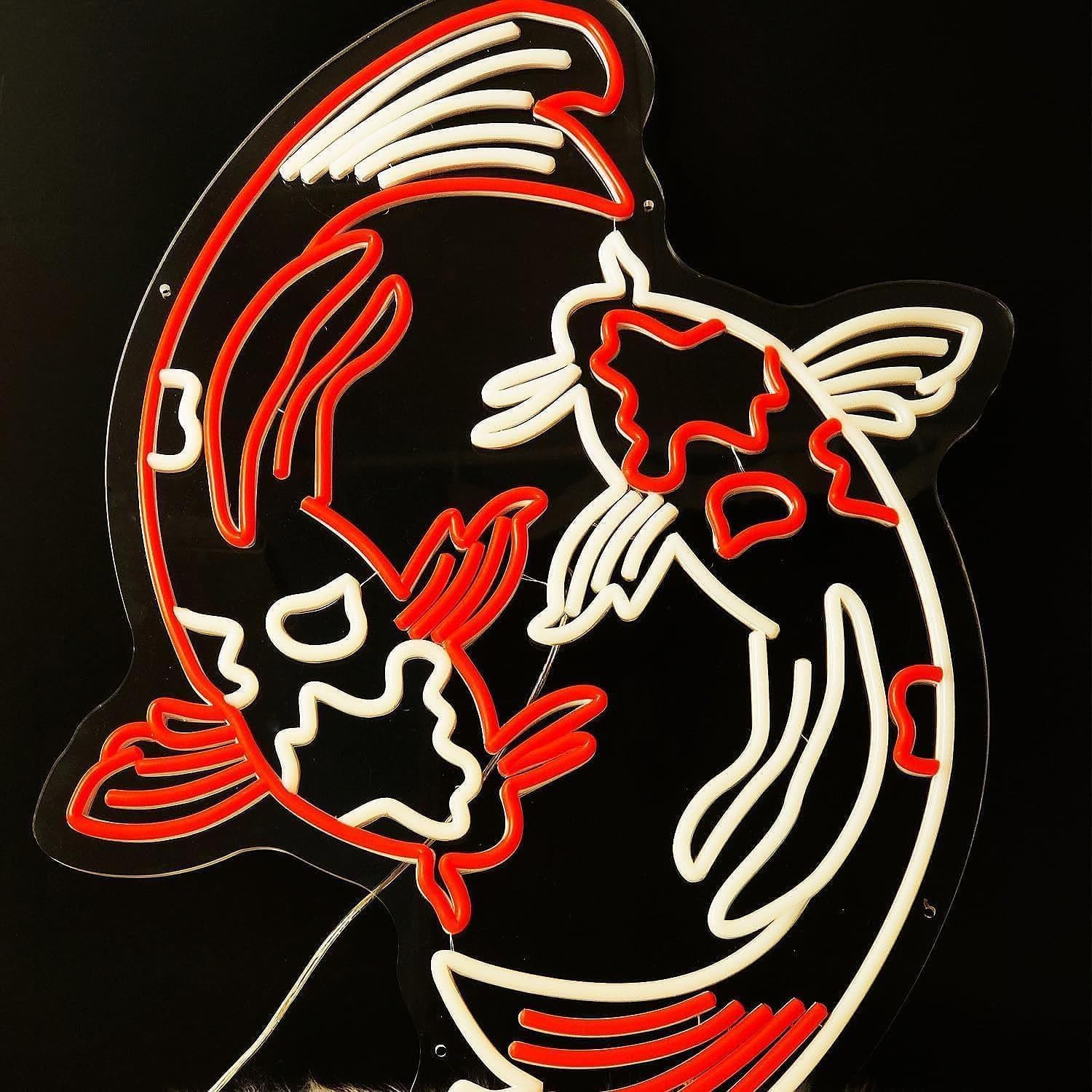 Koi Fish Neon Sign Large 65X50cm LED Nishikigoi Neon Light Custom Neon Light Japanese Neon Sign Japanese Decor,Fish neon Sign for Bar, Pub, Bistro, Home Party Decoration, Christmas Gift.(Red & White)