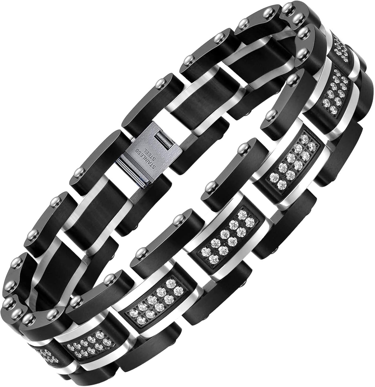 Ziallay Link Initial Bracelet Hip Hop Jewelry Gift Men Women Christmas Birthday Jewelry Gift Boyfriend Fashion Bracelet, Diamond, Two Tone Bracelet.