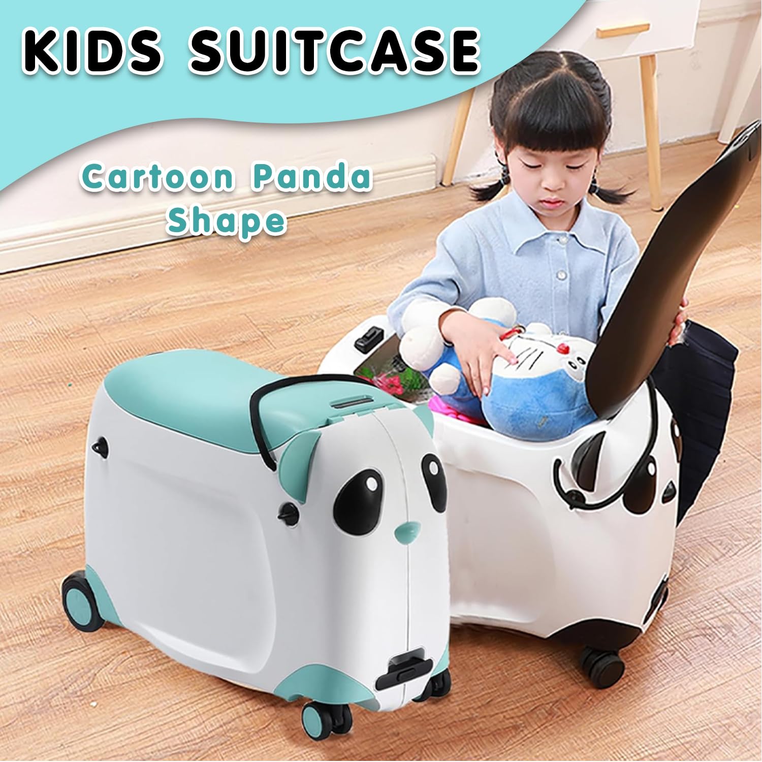Valigia Panda Cinese per Bambini, Bagaglio da Viaggio per Bambini con Ruote Girevoli, Valigia da Viaggio Leggera per Ragazze, Guscio Impermeabile, 21",Arancia