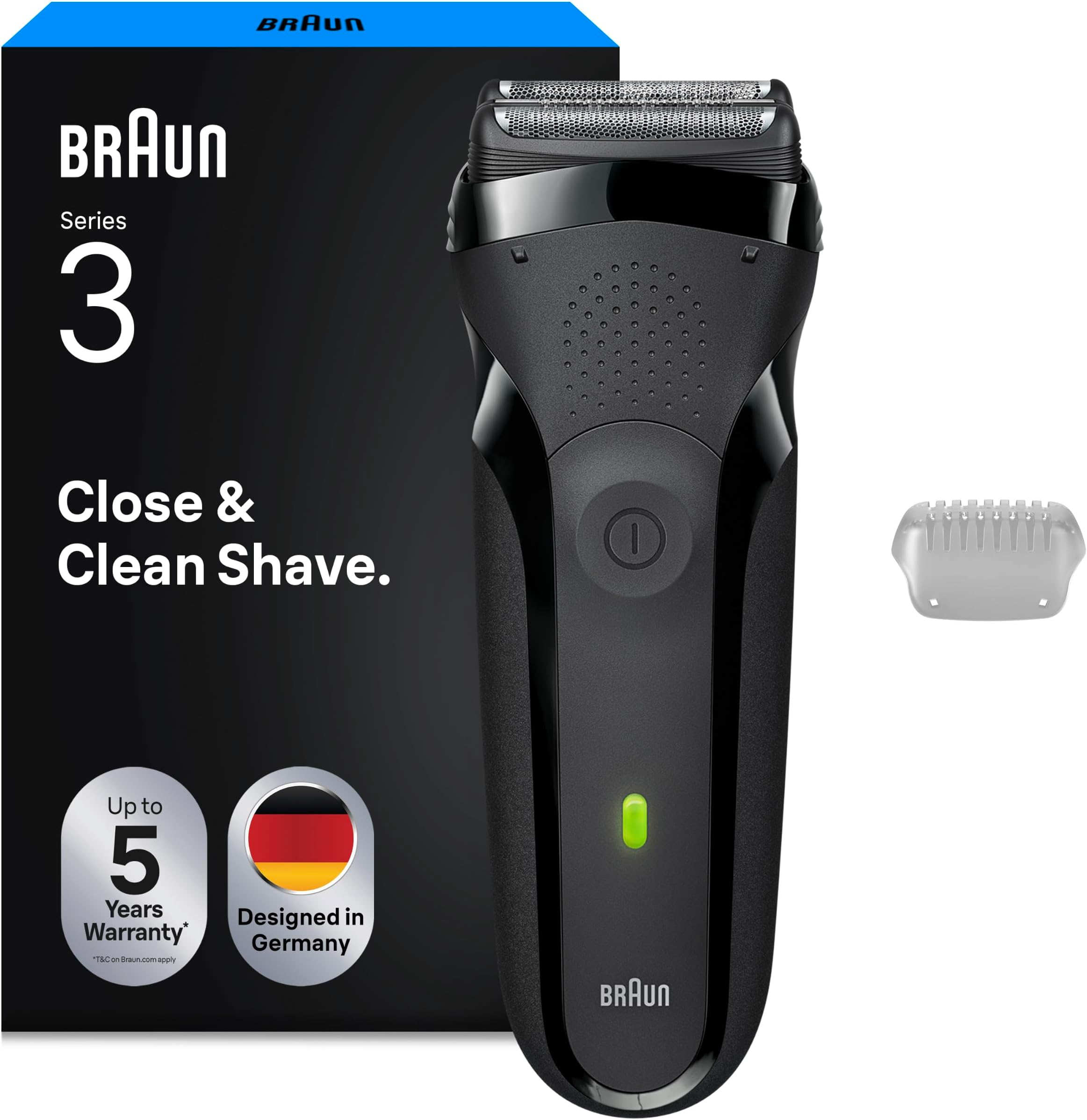 Series 3 Electric Shaver, 3 Flexible Blades, Dry Razor for Men, Includes Rechargeable Battery, Designed in Germany, 300S, Grey