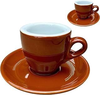 Juego de tazas de café expreso extra gruesas, diseño italiano, paquete de regalo, porcelana, 56 ml (2 tazas), color marrón