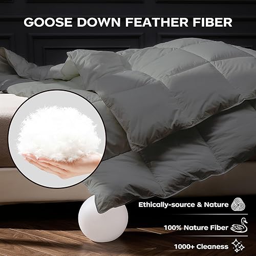 Miniatura 6 de puredown Edredón de fibra de plumón de ganso tamaño FullQueen, para todas las estaciones, relleno de edredón 100% algodón, calidez media, colección