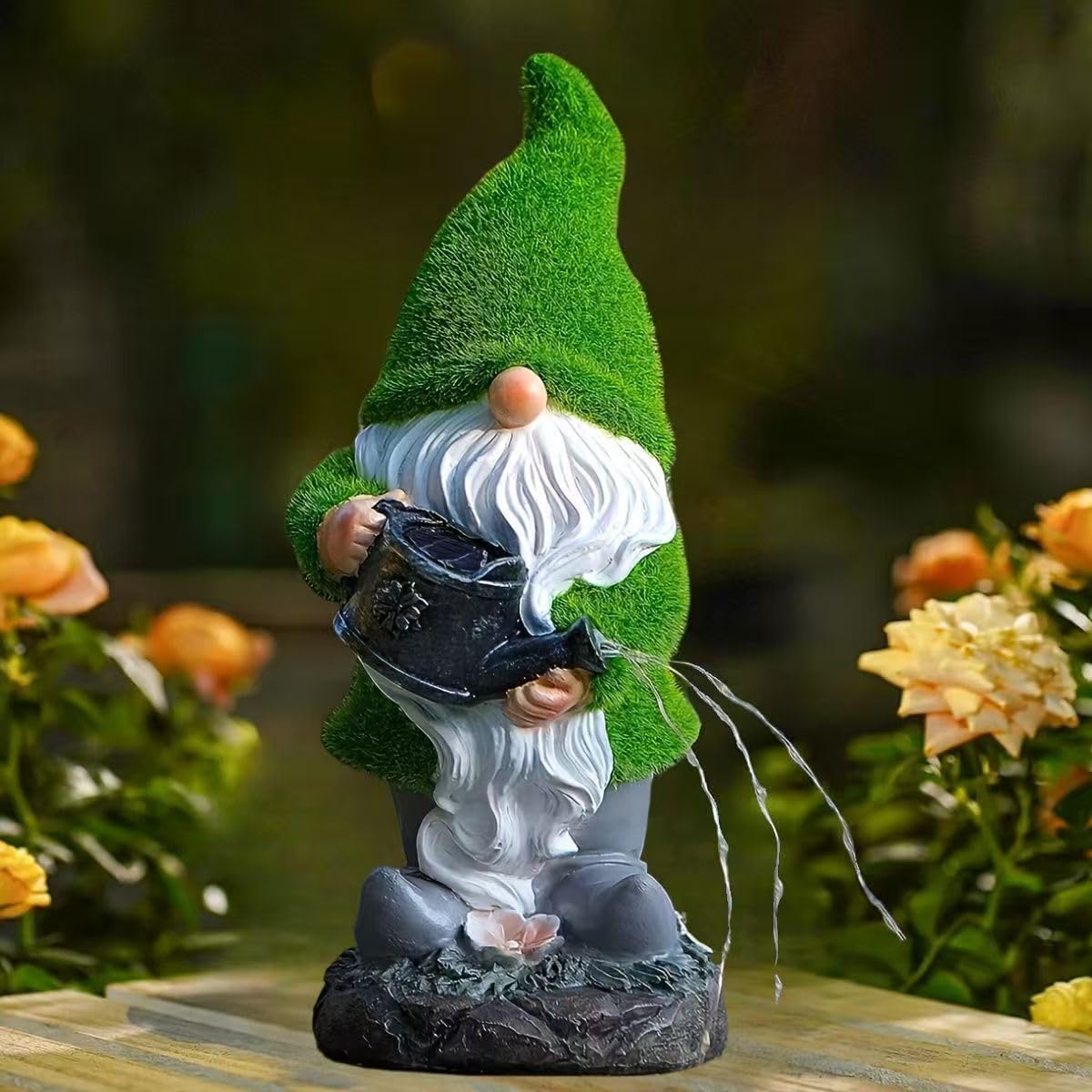Gnome Watering Statue Outdoor Solar Yard Decorations, Waterproof Funny Resin Garden Figurine Decor, Green Patio Plant Decoration Fairy Accessories 11.02"(Sprinkle Water)
