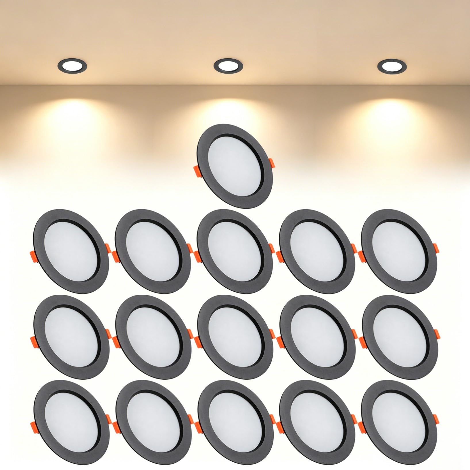 VOGHMOLD 21W Ultra Slim LED Downlight Recessed Ceiling Light 6 inch, 3000K Spot Lights Black Aluminum Trim, Cut Φ160-170mm, AC110-240V Panel Lighting for Office Hallway Closet, 16 Pack