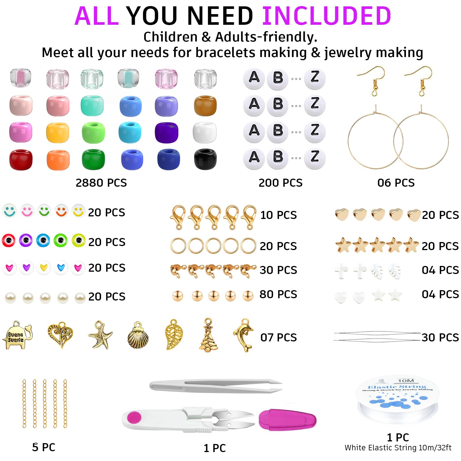 Volance Perlen-Set – 5500 Stück Mit Buchstaben, Zahlen & Glasperlen Für DIY Schmuck