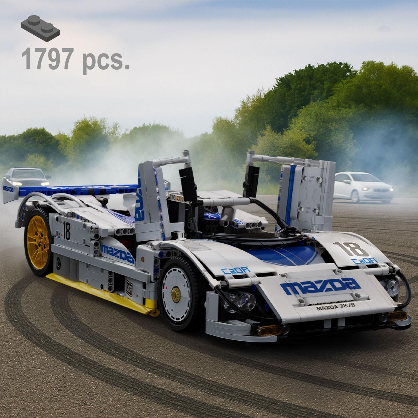 JAMARA 402875 CADA Mazda 787B 1:10 Bricks, model samochodu zabawkowego, samochód wyścigowy dla dzieci od 8 lat, pomysł na prezent dla dzieci, wierny design, ręczne otwieranie i zamykanie drzwi