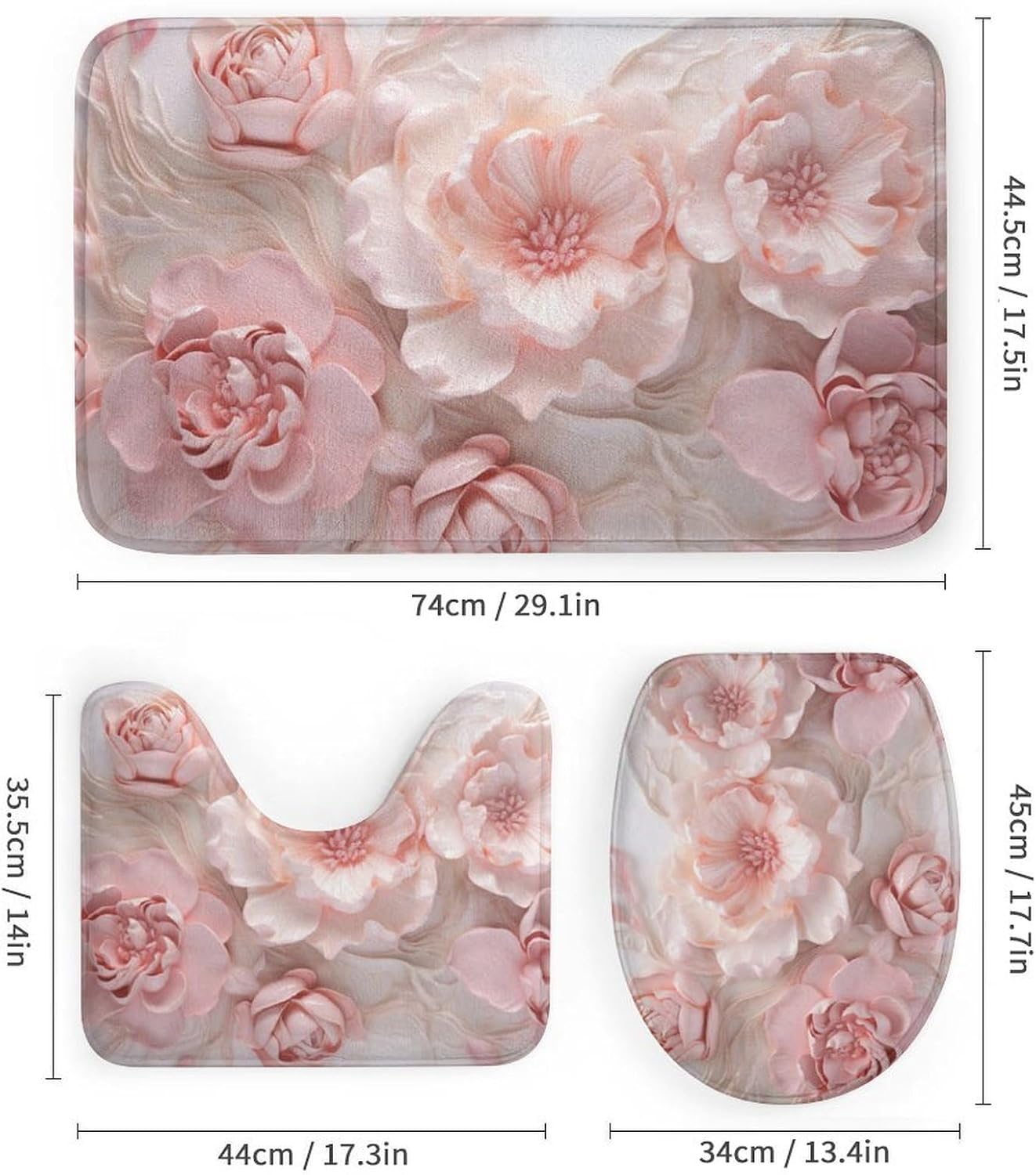 Fantasy Roses Shower Curtain 4 Piece Sets with Non-Slip Rugs,Toilet Lid Cover and Bath Mat Colorful Romantic Flowers Waterproof Shower Curtain with 12 Hooks Bathroom Set Home Decor