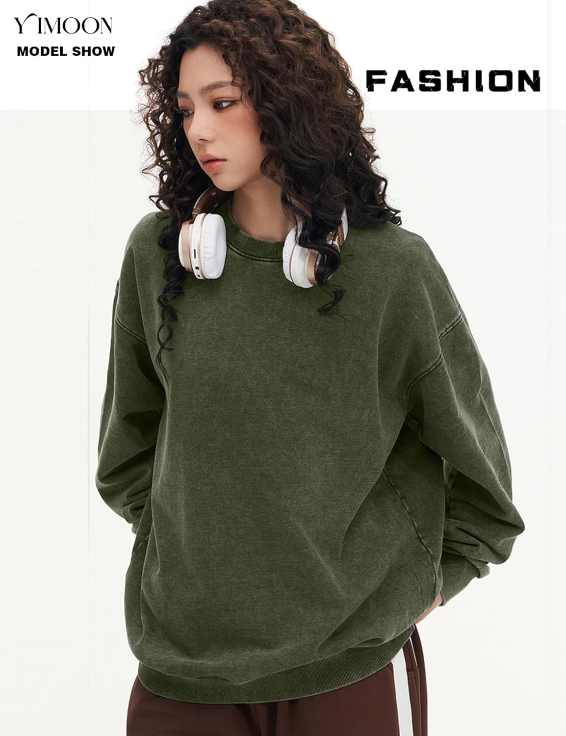 Yimoon Women's Oversized Acid Wash Sweatshirt Vintage Crewneck Sweatshirts Baggy Y2k Teen Clothes Outfits - Image 4