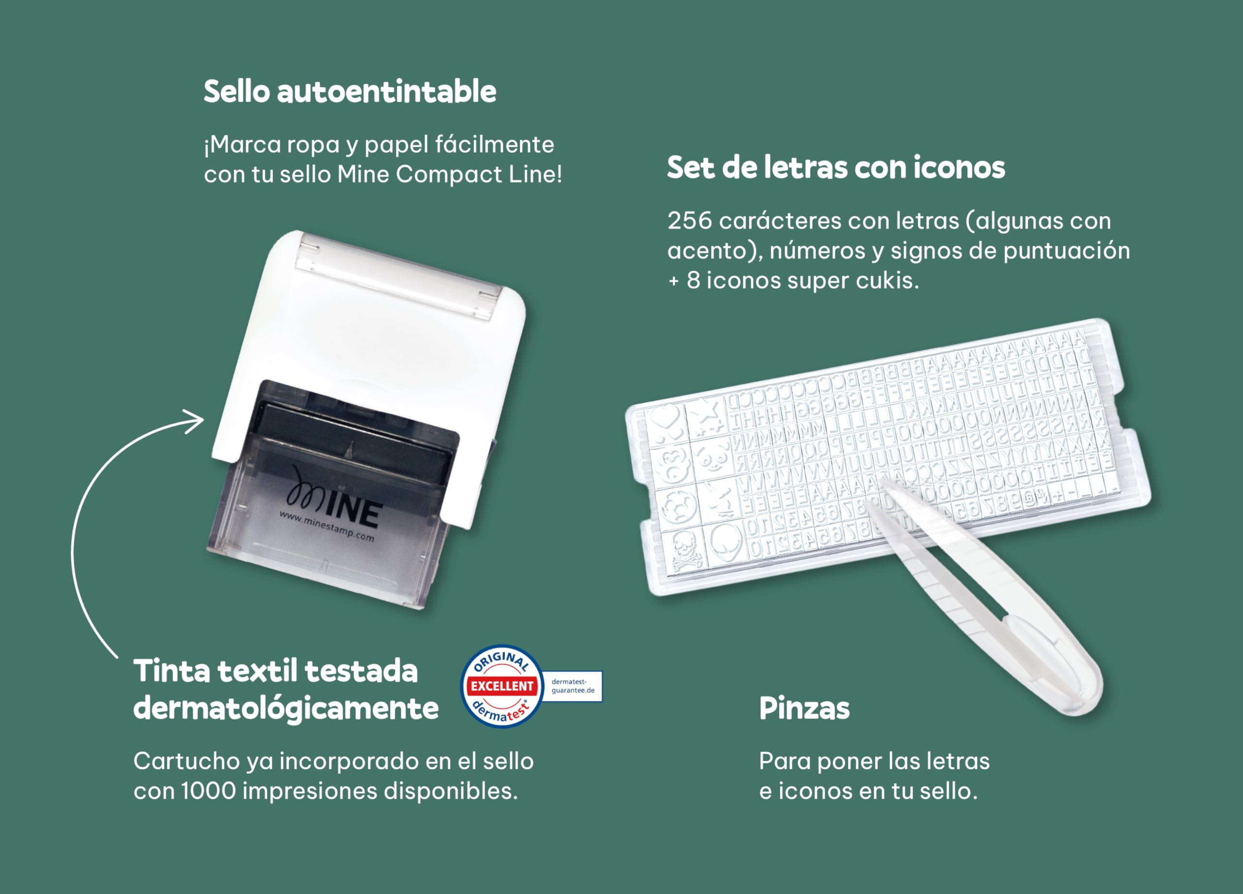Mine Stamp Marcador de Ropa y Libros Compact | Compacto Personalizable de Ropa para Adulto y Niños | Sello Personalizado con nombre para Ropa Infantil