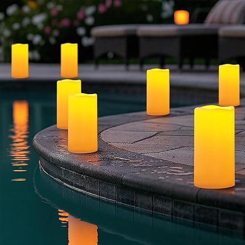 Miniatura 8 de Amagic Paquete de 2 velas eléctricas de plástico sin llama de 8 x 4 pulgadas para exteriores con control remoto y temporizador, velas falsas de