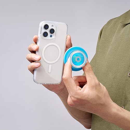 Vista 29 de PopGrip de PopSockets: Agarre y soporte para teléfono, plegable, parte superior intercambiable, blanco sobre negro