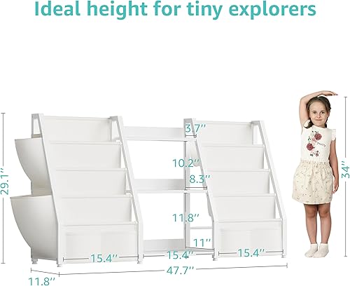 Miniatura 2 de Estantería para niños y almacenamiento de juguetes, organizador de juguetes con estante para libros de 3 niveles, estantería pequeña con eslinga