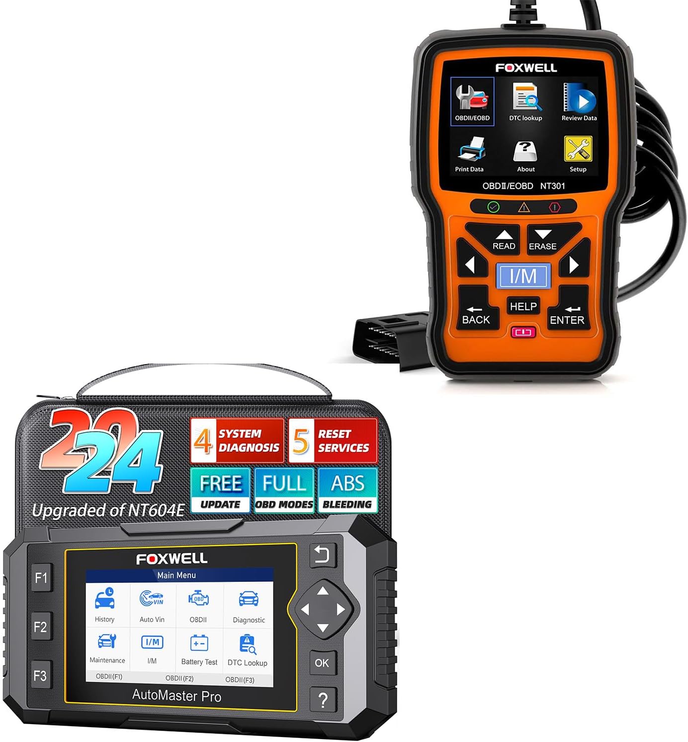2024 FOXWELL Code Reader NT614 Elite OBD2 Scanner and FOXWELL NT301 OBD2 Scanner
