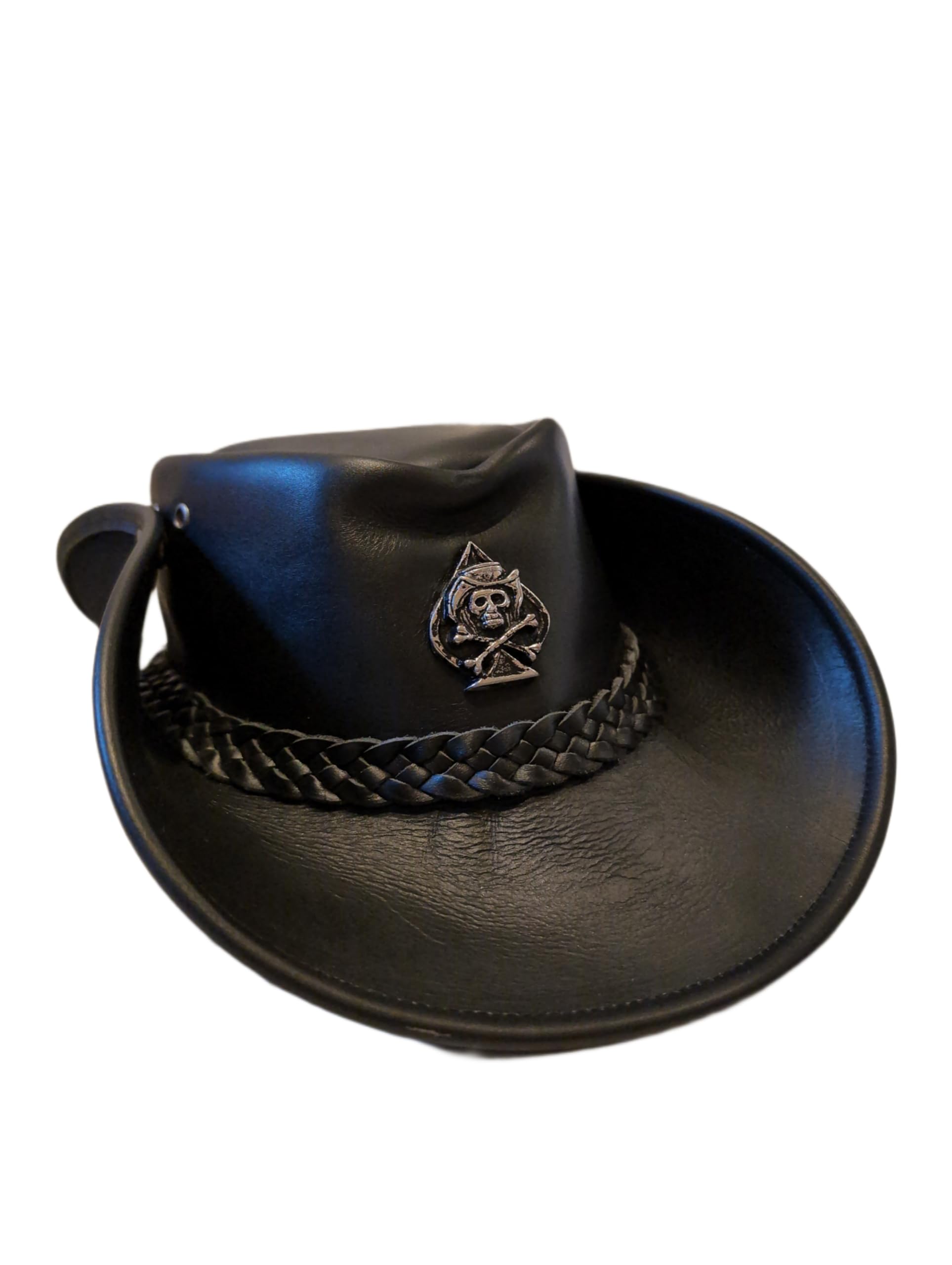 H15 Cowboyhut Skull - Lemmy Style Lederhut für Erwachsene Männer, Outdoor-Enthusiasten, Klassik-Fans in Braun, One Size, Large, Wasser abweisend, Klassisch mit modernem Einfluss, Cowboy Hut