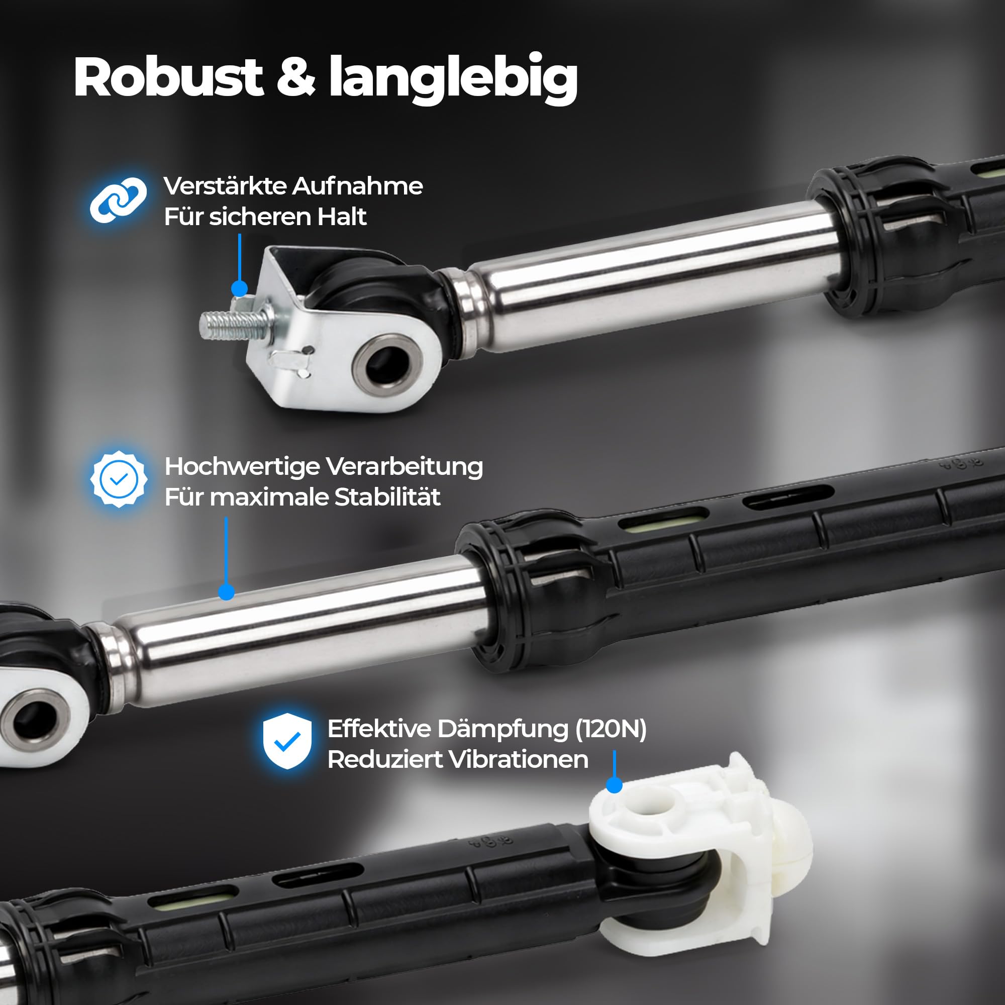 2er-Set Stoßdämpfer Waschmaschine 120N Ø10mm Ø8mm | Waschmaschine Stoßdämpfer mit Originalcode 461971408981 461975277441 481252918062 481252918063 C00313195 C00317130 für Whirlpool