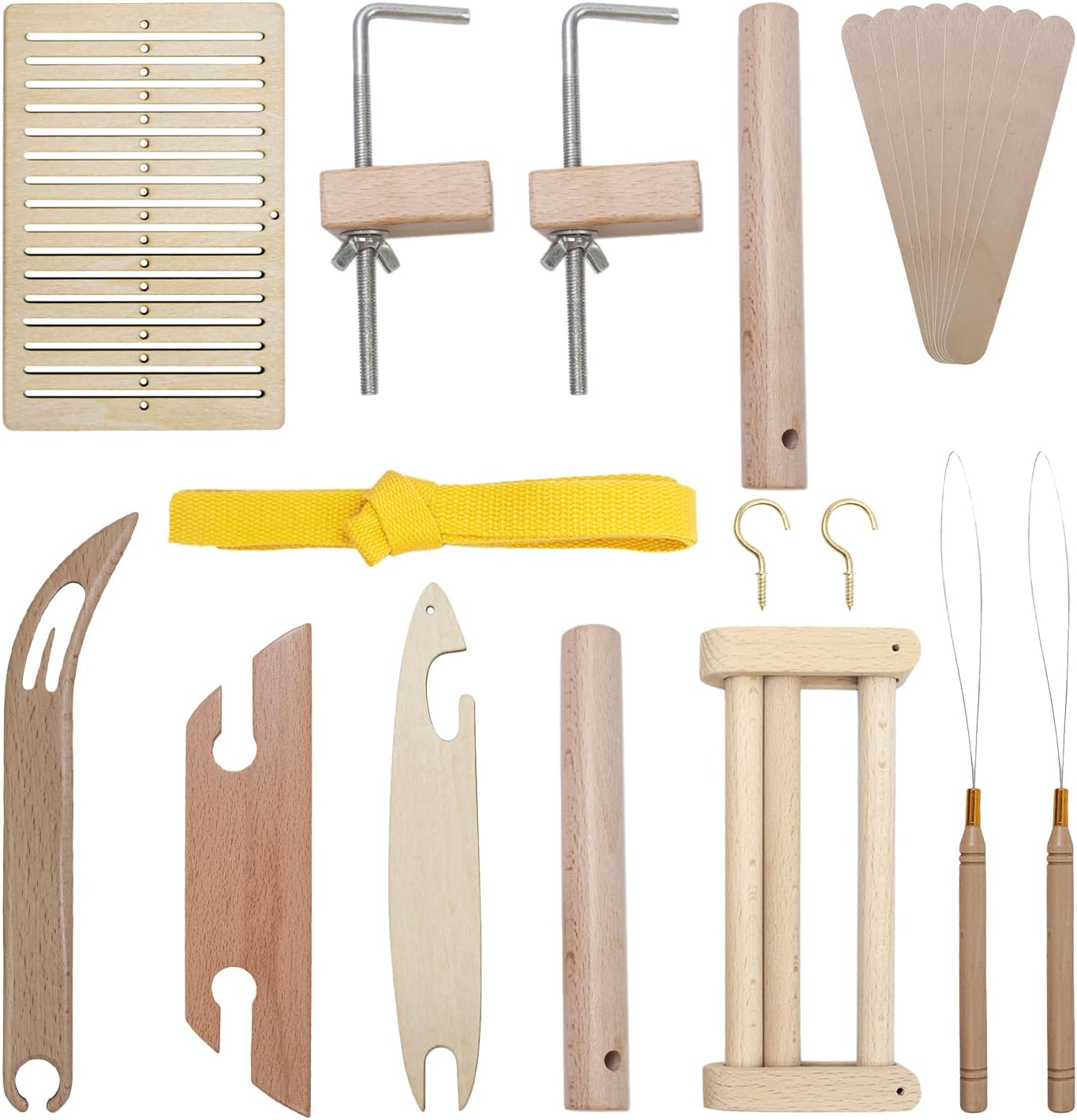 Weaving Loom Kit, Wood DIY Weaving Loom Including Warping Peg, Clamp Warping Clamp, Beveled Inkle Weaving Shuttle Kit for Weaving Lovers Beginners Knitted Crafts DIY