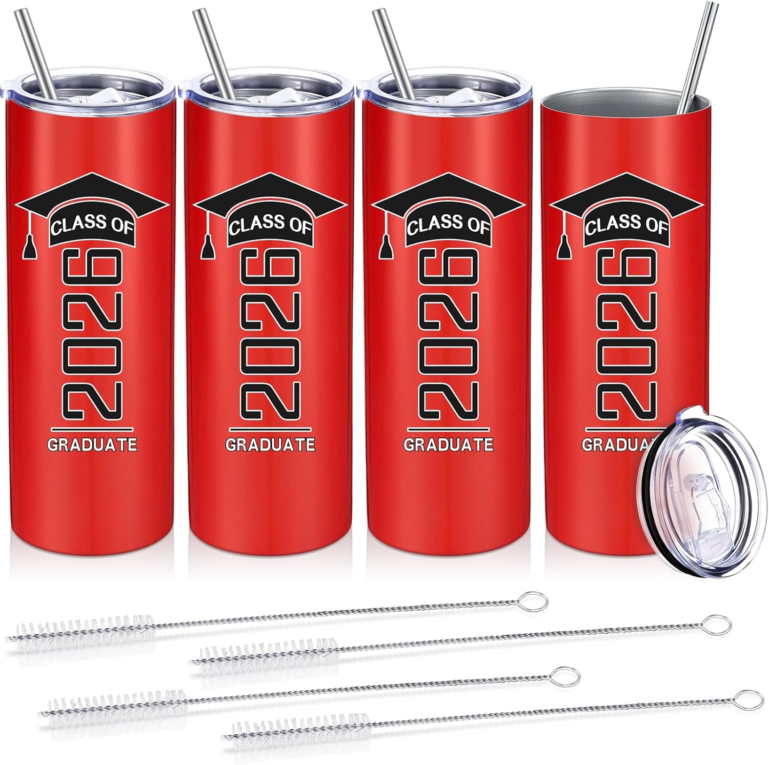 Patelai 4 Pcs Graduation Gift Bulk 2026 Tumbler 20oz Water Bottle with Lid Straw Brush Congrats Grad Graduate Gift for Him Her Grad Party Favor(Green)