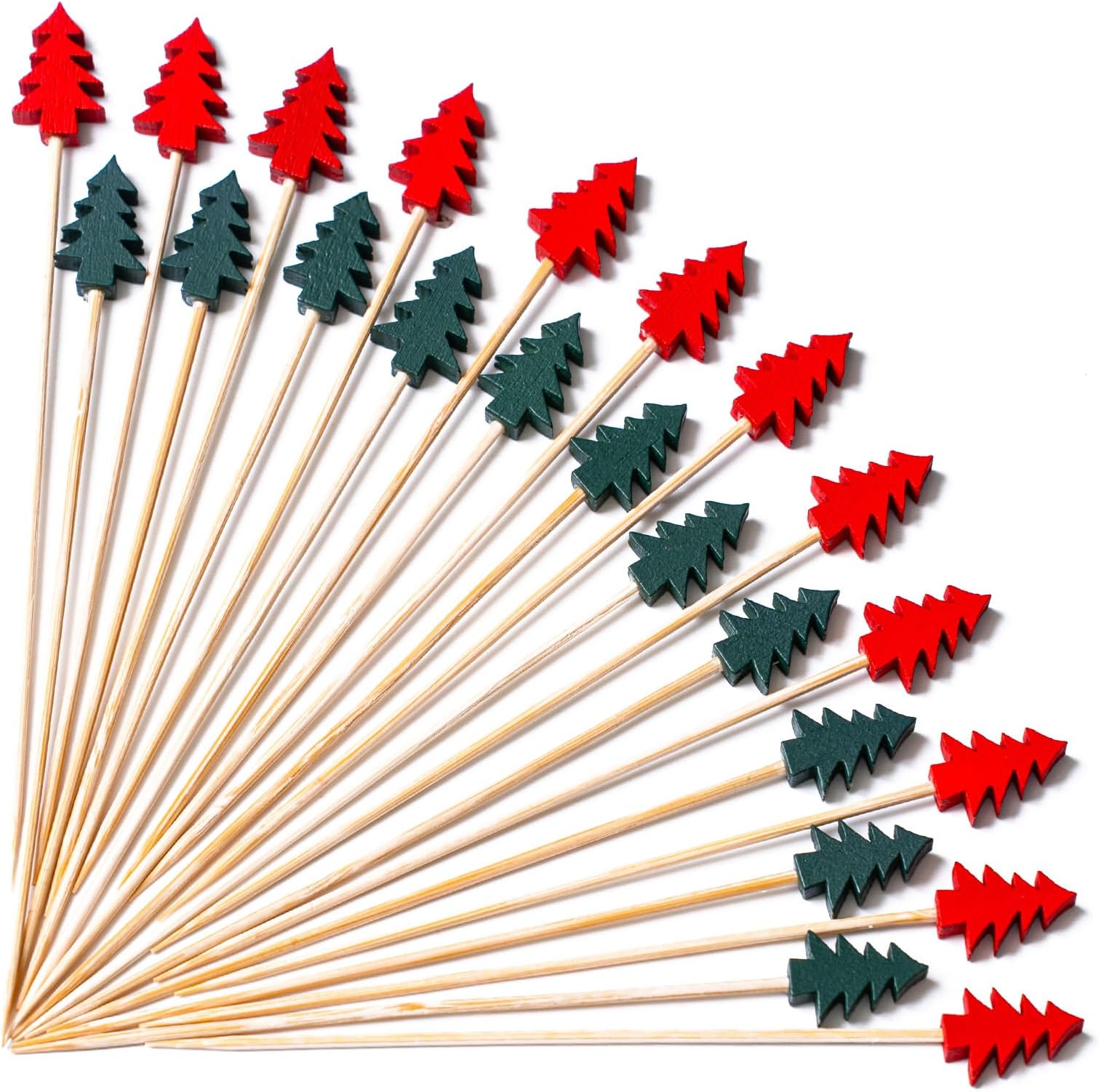 PuTwo Cocktail Sticks, 100 Counts 12 Cm Frilled Cocktail Sticks Party Picks Food Toothpicks Food Picks Cocktail Pick Cocktail Accessories Wooden Cocktail Sticks with Trees for Cocktail,Party