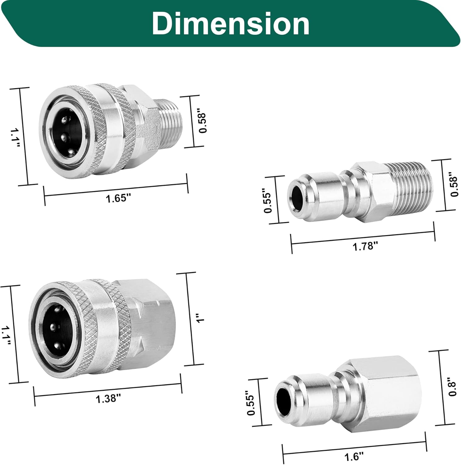 3/8 Inch Quick Connect Fittings, Pressure Washer Quick Connect Kit, Stainless Steel Adapter Set, Power Washer Coupler 3/8 Inch NPT Female and Male