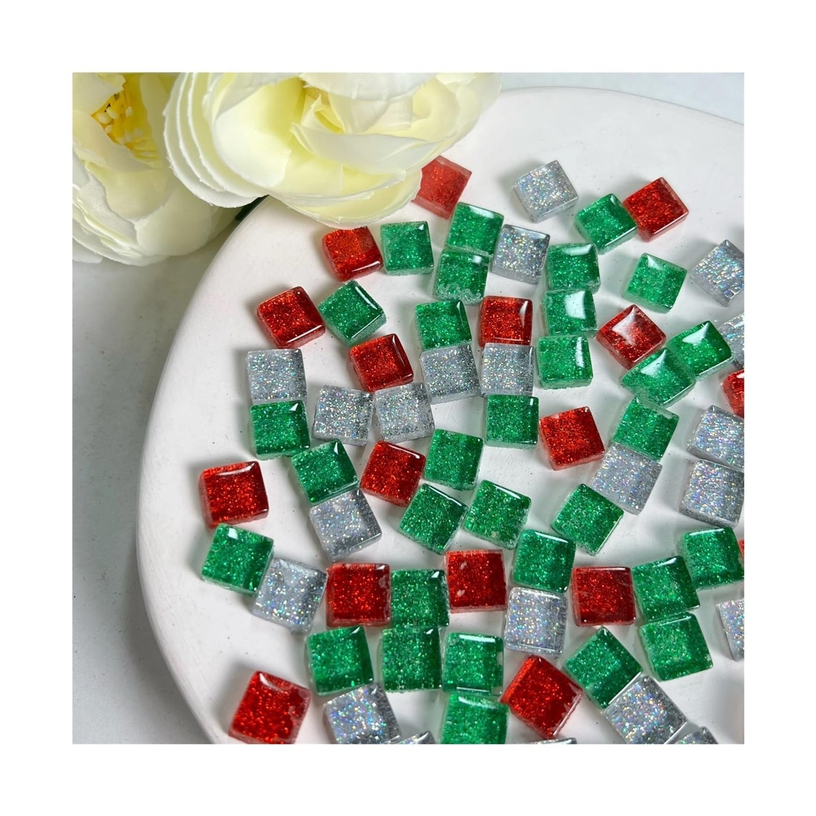 Vaeltor Pink 500Pcs Glass Glitter Mosaic Tiles Square Shape For Home Decoration Crafts