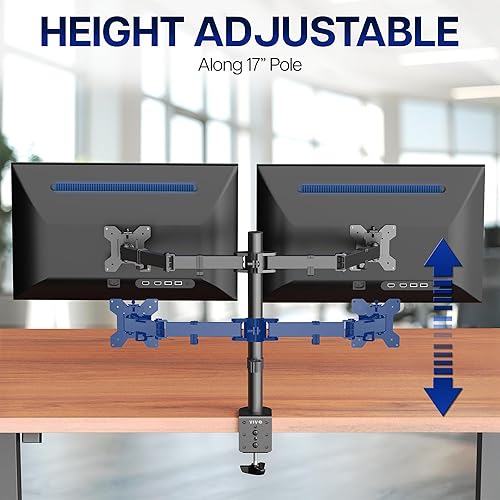 Vista 4 de VIVO Soporte de escritorio para monitor ultra ancho doble, soporte de acero totalmente ajustable, capacidad para 2 pantallas de computadora de hasta