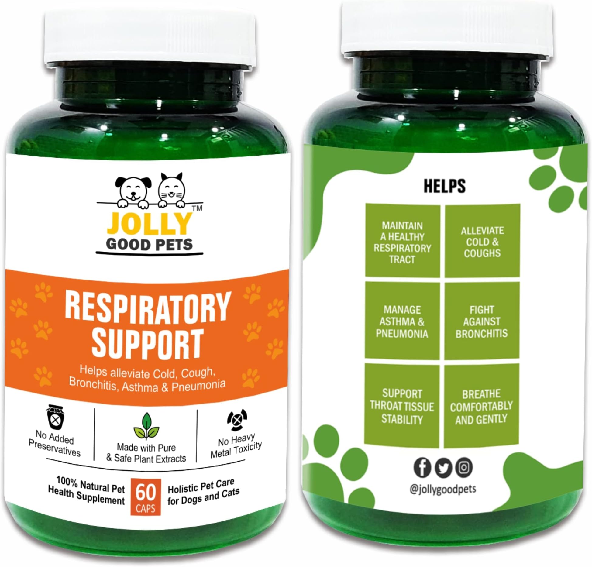 Respiratory Support Supplement for Dogs & Cats I 100% Plant-Based I Helps Maintain Healthy Breathing Conditions I 60 Capsules
