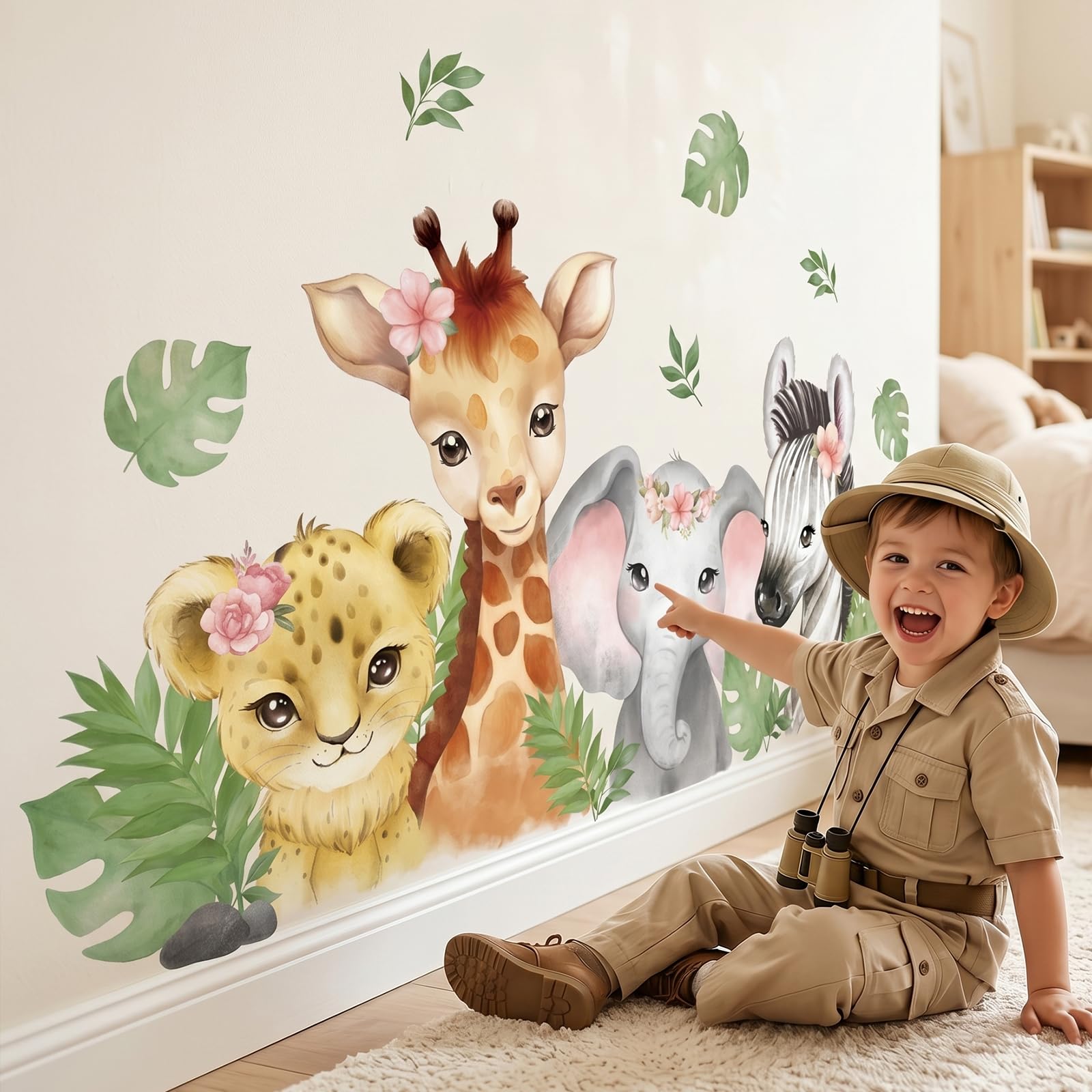 Decowall Boys Multicolor Sg2-2410 Jungle Animals Watercolour Wall Stickers