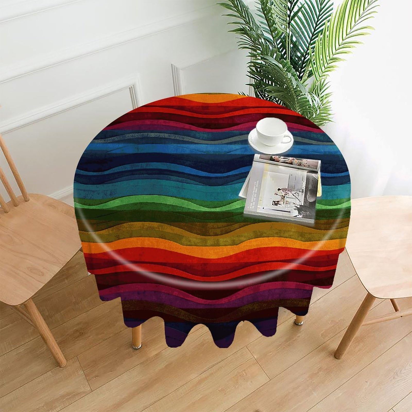 FekiLoot Rainbow Round Tablecloth Cover 60 Inch Wrinkle Free Washable Polyester Fabric Table Cover Decorative Round Table Cloth for Home Dining Kitchen Party Farmhouse