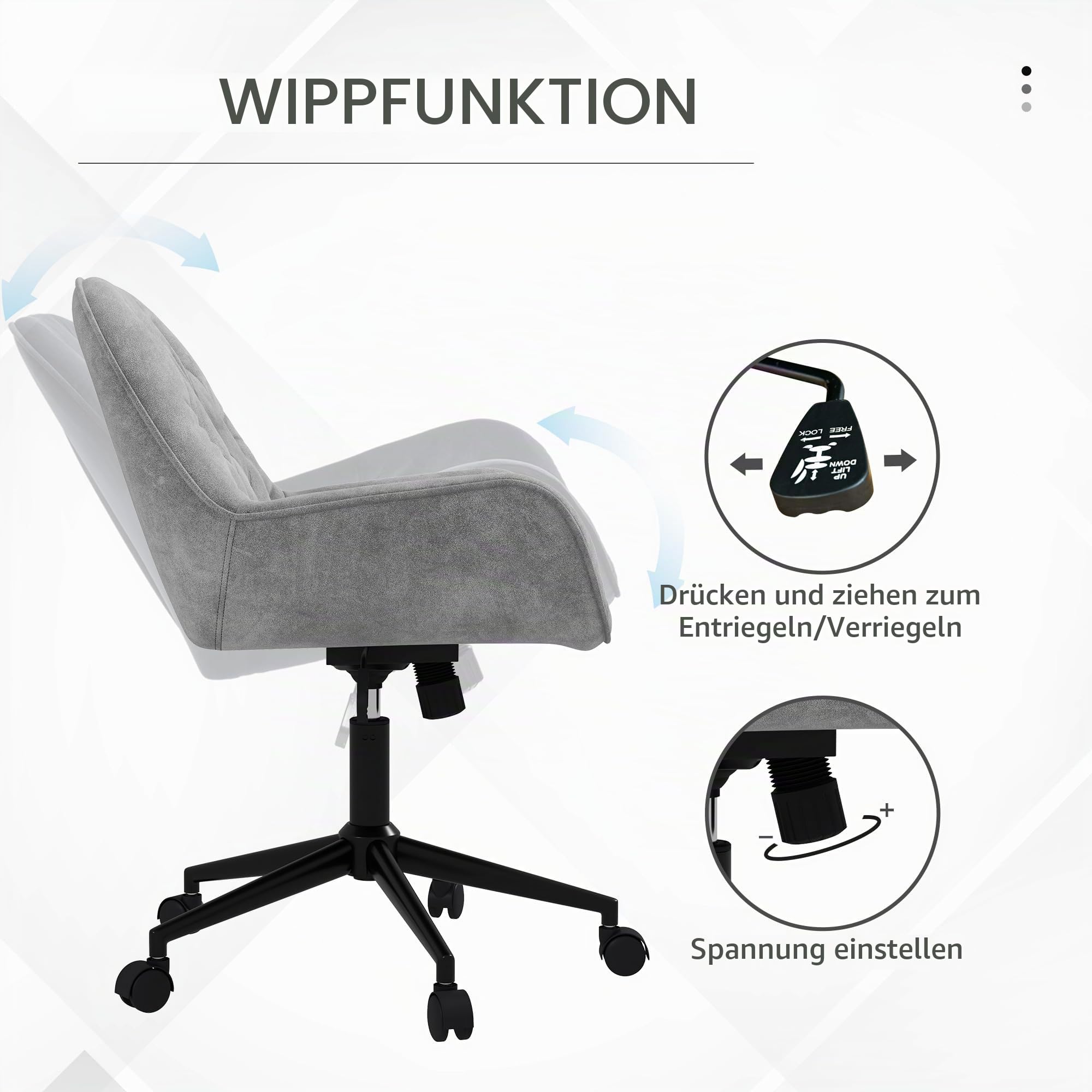 Vinsetto Homeoffice Stuhl mit Samtoptik Drehstuhl Hellgrau