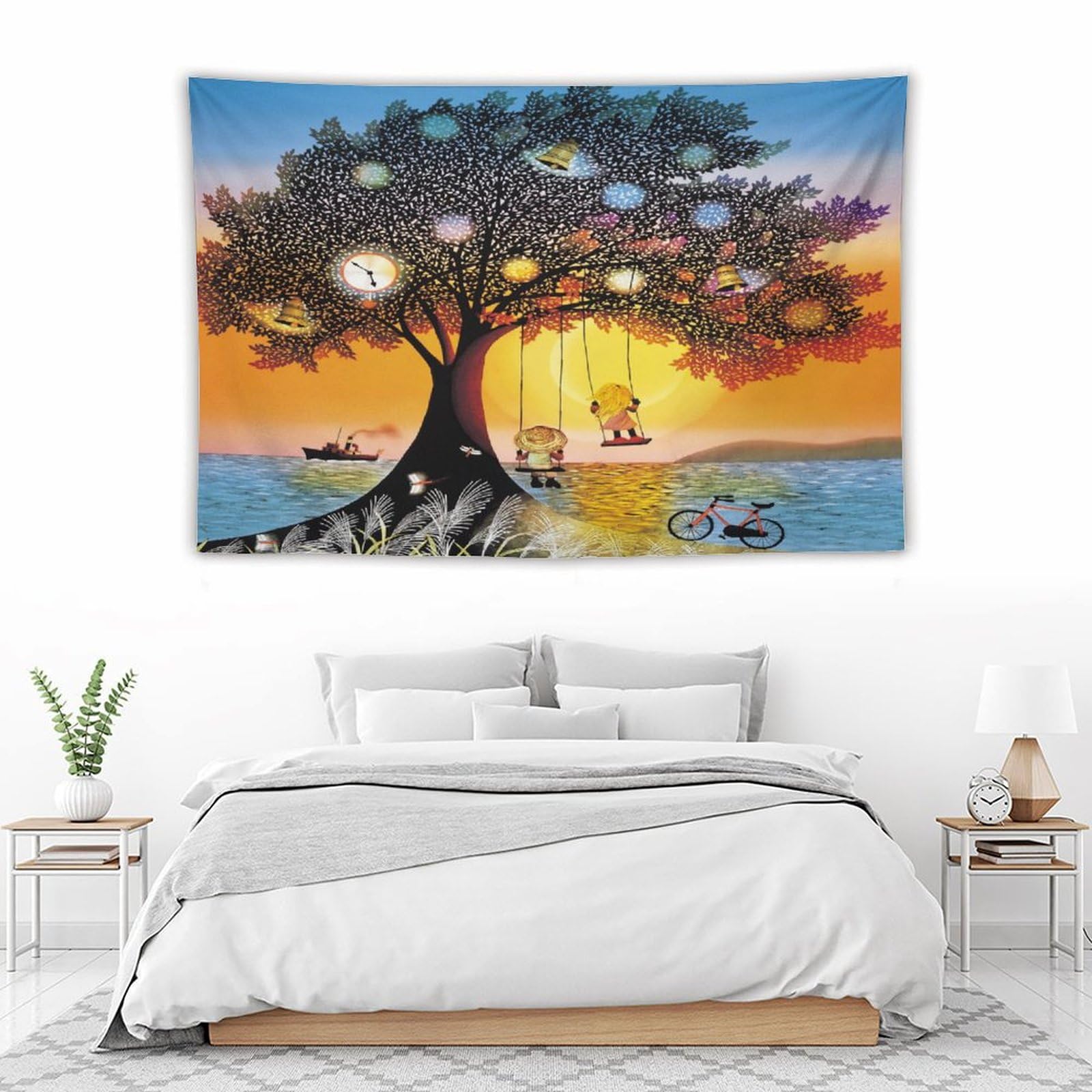 Amazon.co.jp: 藤城清治 夕日のブランコ タペストリー 毛布 インテリア