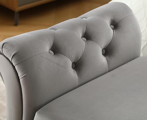 Miniatura 6 de Banco otomano de almacenamiento de terciopelo, banco de 63 pulgadas para dormitorio con botones copetudos y brazo enrollado, banco de cama largo