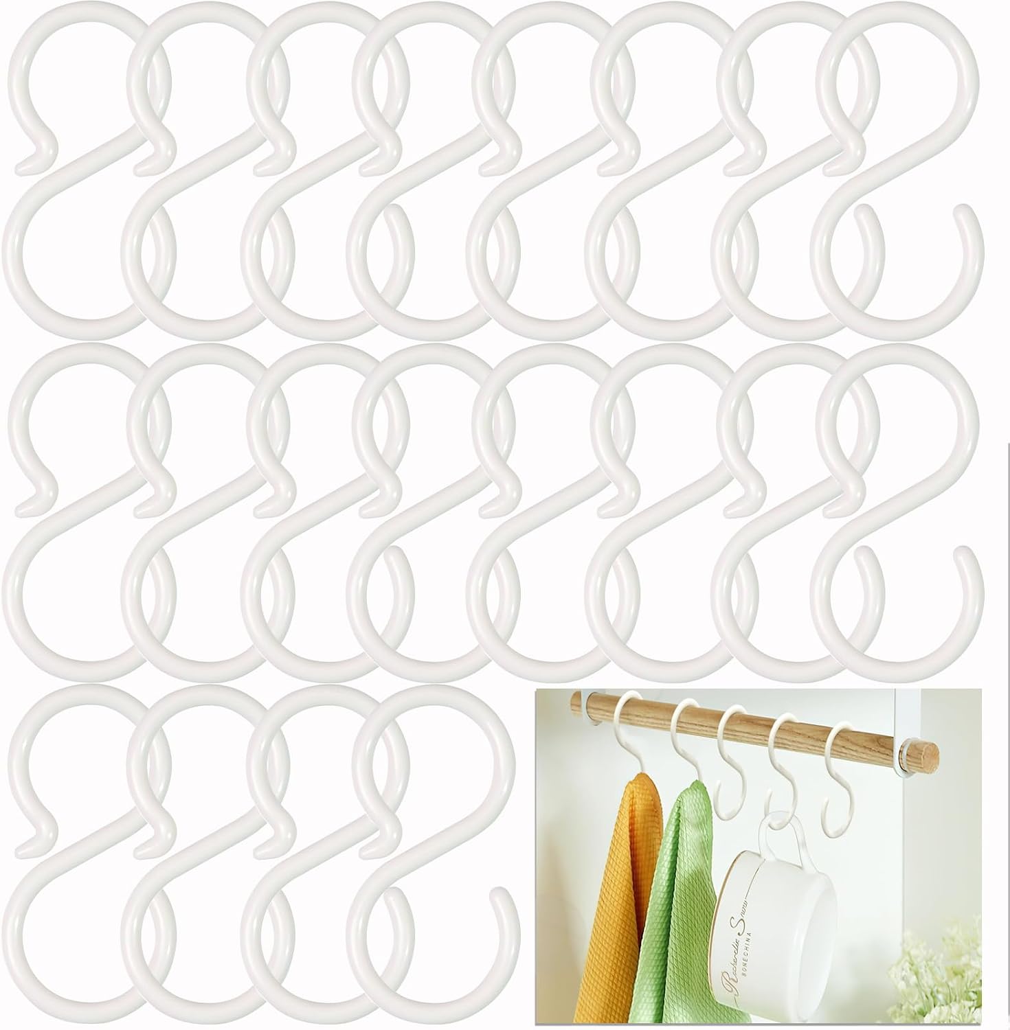 30 Pack 2.5 Inch Rubber Plastic S Hook for Hanging Baby Headband Hair Accessories Baby Bib NecklaceJewelry Hat Holder (White-30PCS)