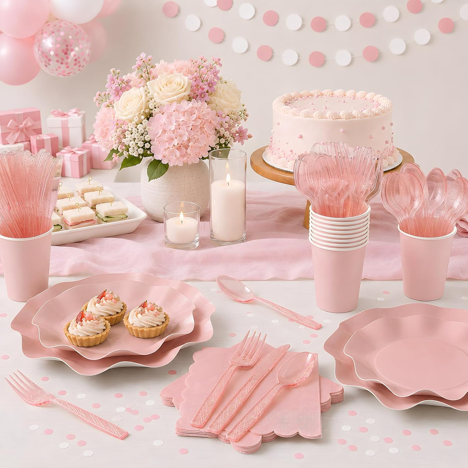 SNLN 175 Pcs Pink Paper Plates and Napkins Party Supplies for 25 Guests image 3
