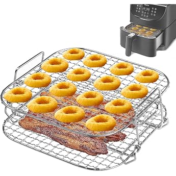 Rack for Cosori Air Fryer 304 Stainless Steel 2-Layer Dehydrator Grill Rack Accessory for COSORI 5.5 L XXL COSORI 6.4 L Instant Vortex 5.7 L Proscenic 5.5 L Airfryer Hot Air Fryers