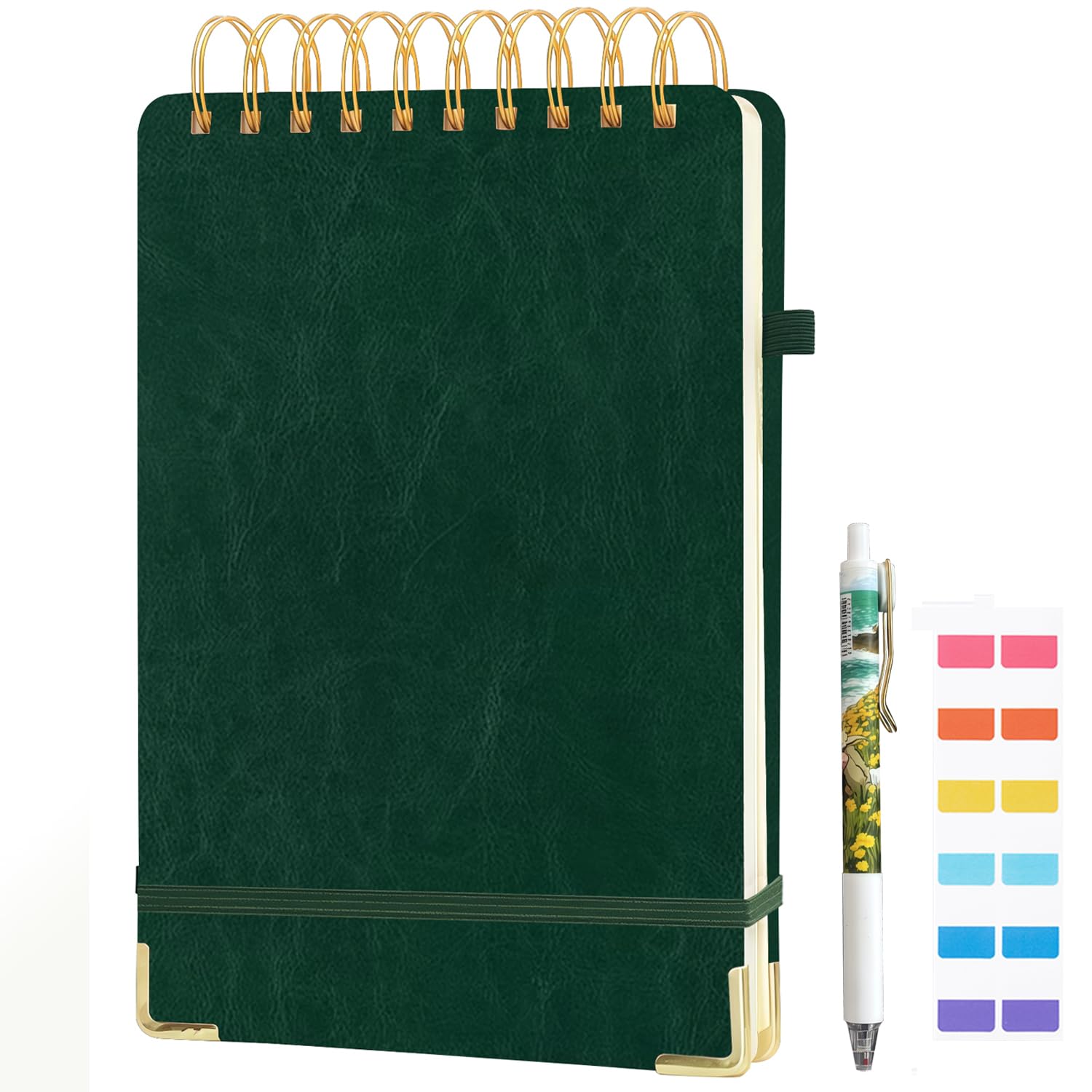 Simind Steno Pads A5 Top Spiral Notebook,Leather Hardcover Top Bound Steno Pads, 240 Pages 100 gsm Thick Lined Paper Left Handed Notebook Journal for School,Work,Meeting Writing, Green