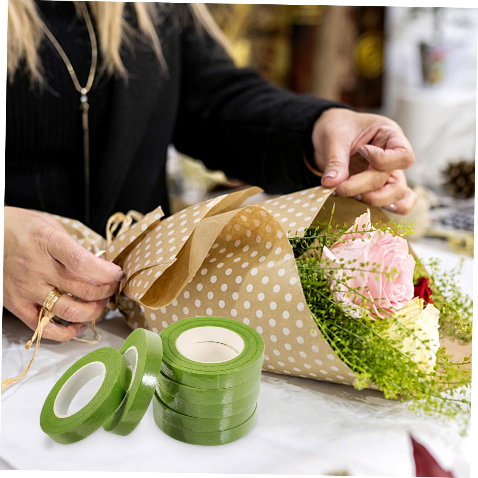 HOMSFOU 12 Rolls Floral Tape for Flower Arrangements of Yards Wrapping Tape for Stem Wrapping Present Packaging and Craft Projects Easy to Tear for Floral Arts
