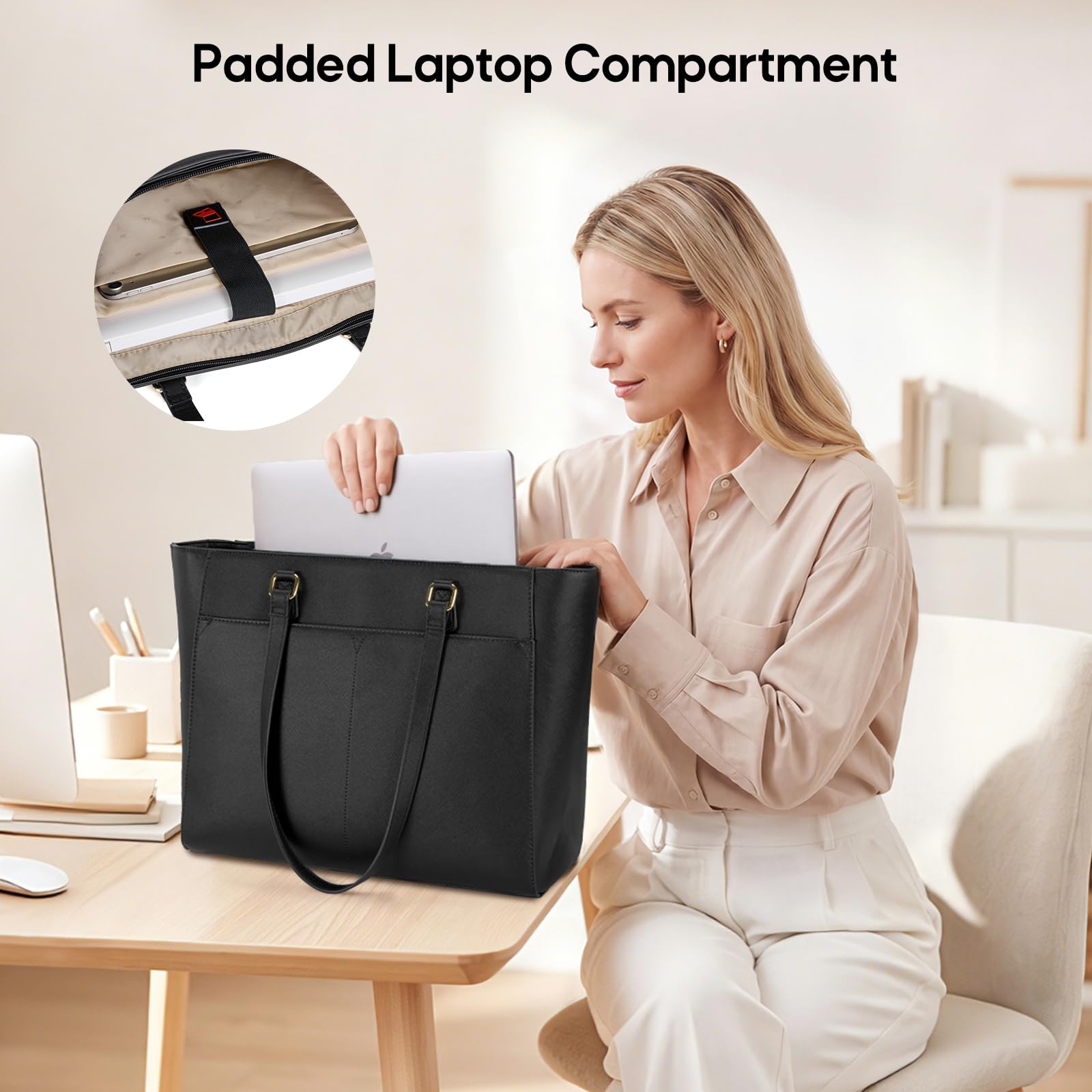 RAINSMORE Borsa Donna Grande Borsa per Laptop da 15,6 Pollici