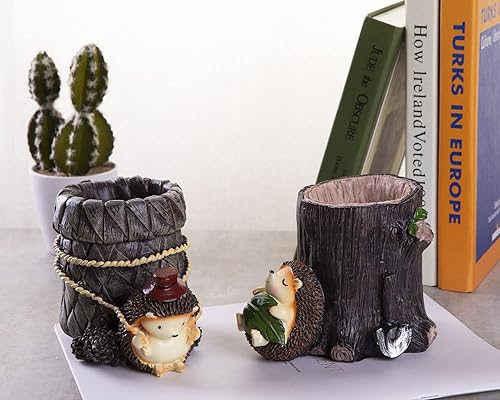 Miniatura 6 de Soporte para lápices de dientes de escritorio, bonito soporte para erizo de resina, organizador de escritorio, papelería, almacenamiento de oficina,