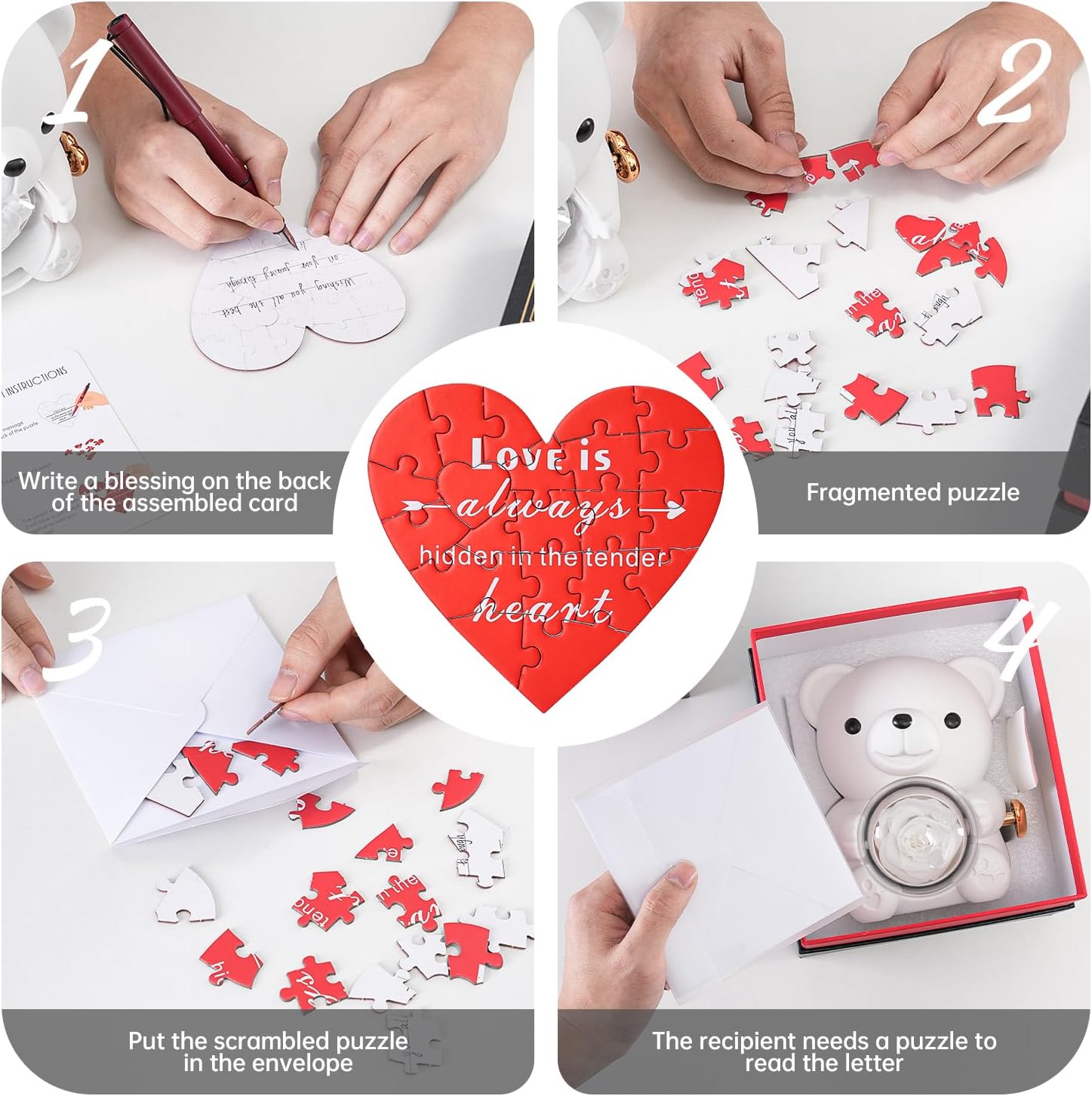 Cute Teddy Bear with Preserved Rose - A Real Rose Flower in Bear with Elegant Gift Box - Romantic Gift for Her in Mother's Day, Weddings, Anniversaries, and Bridal Showers (White) - Image 3