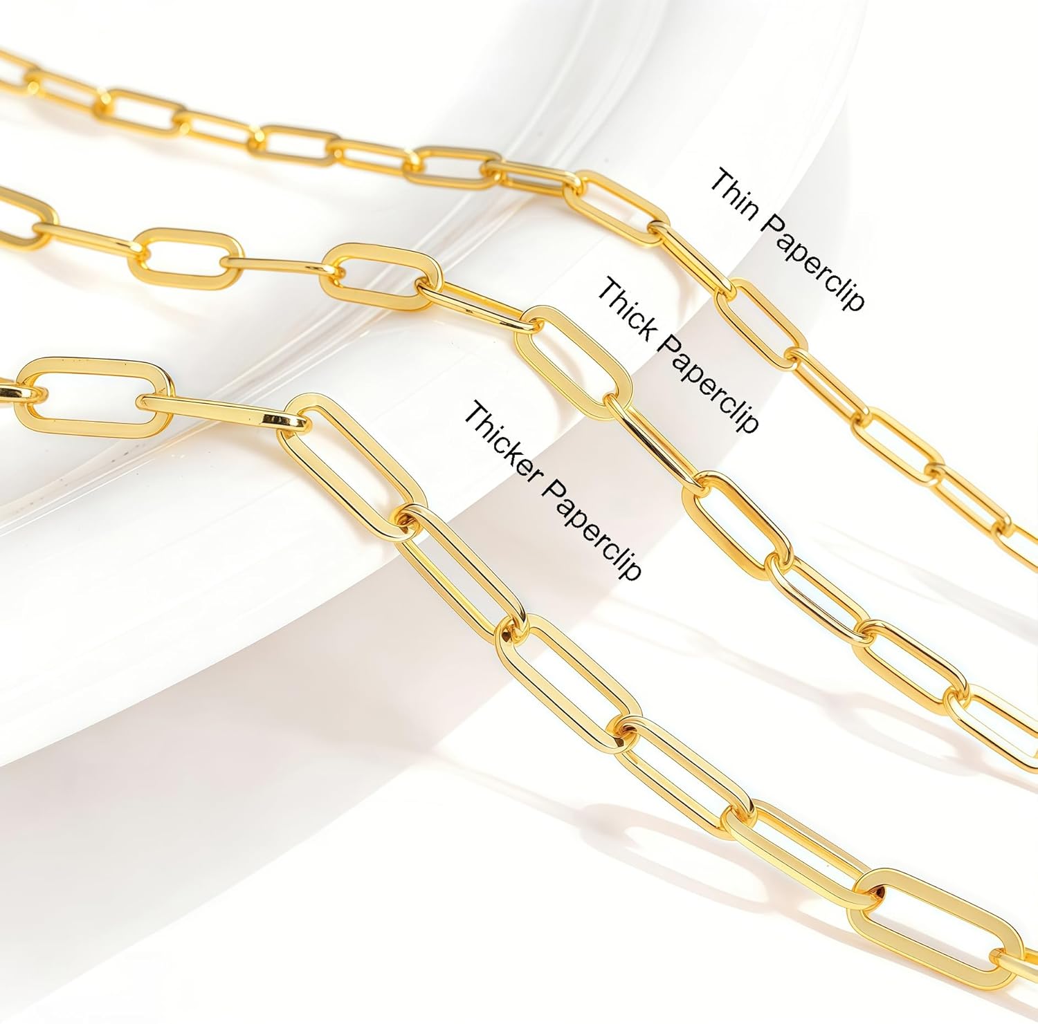 14K Gold Paperclip Bracelets for Women & Men, 3mm 4mm 5mm Width Rectangular Link Chain, 6.5-8 Inches Length, Hypoallergenic, Non-Tarnish, Pulsera de oro 14K para mujer