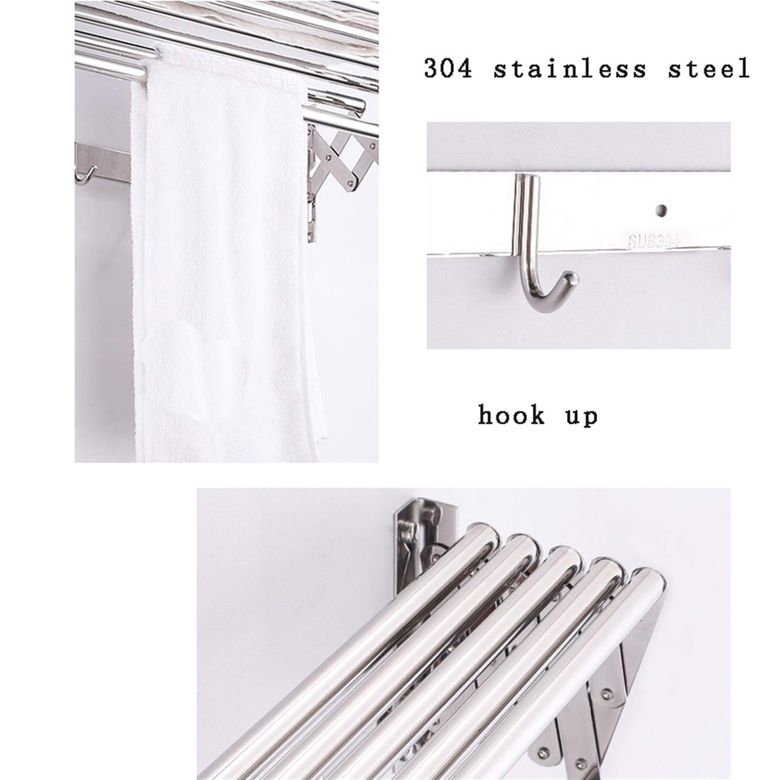 Wand-Wäscheständer, zusammenklappbar, einziehbar, Wäscheständer, Handtuchhalter, Bar, Wäscheständer, erweiterbar, Wäscheleine, Kleiderbügel, Haken, Wäscheleine (Größe: 100 cm), (90 cm erforderlich