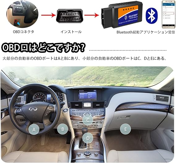 OBD2 In-Vehicle Fault Diagnostic Machine Bluetooth Compatible ELM327 Scan Tool iOS/Android Compatible Automotive Engine Code Reader Japanese App Compatible Vehicle Diagnostic Tool