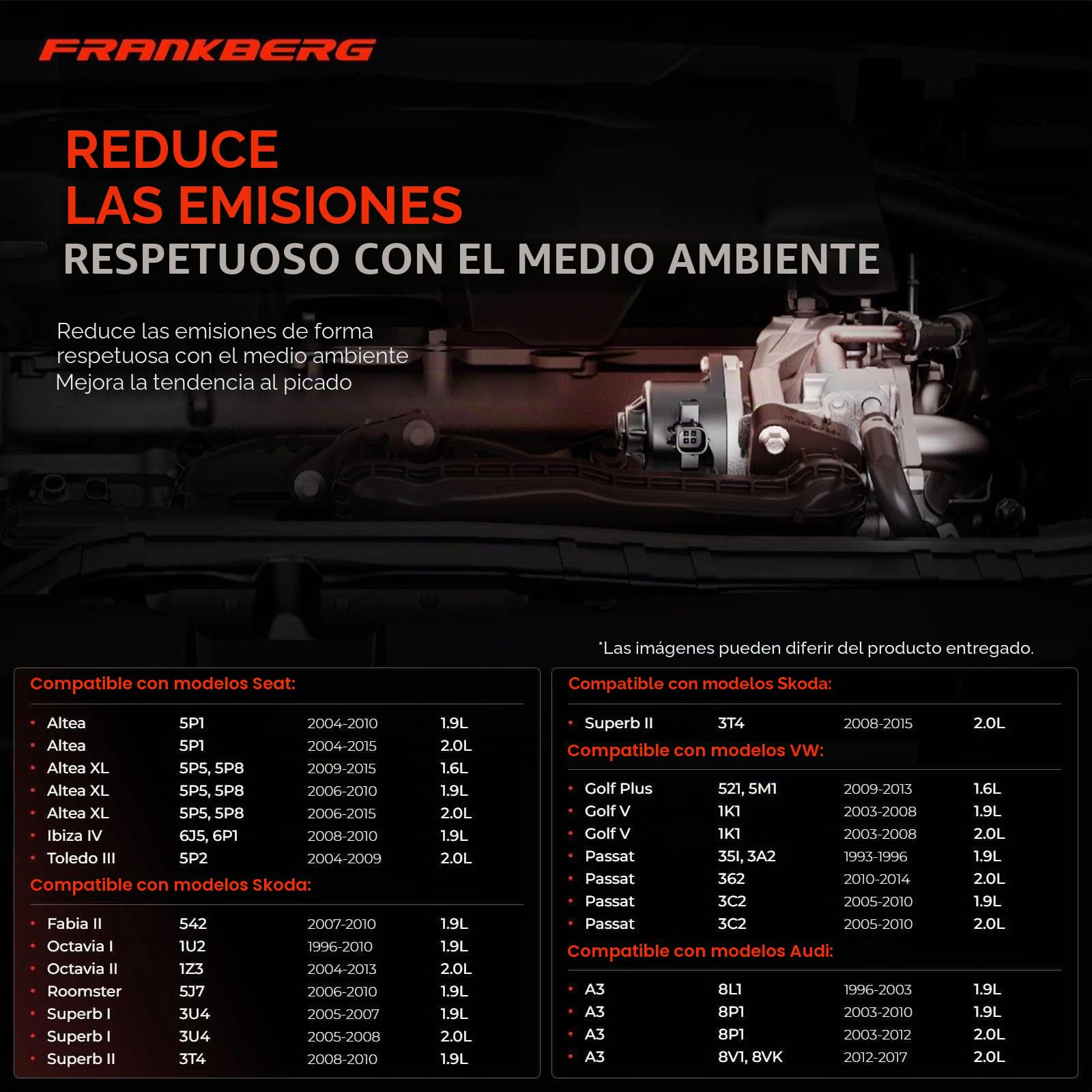 Frankberg Válvula EGR 03G131512AD | Compatible con: P.a.s.s.a.t Variante 35I 3A5, P.a.s.s.a.t Variante 3B5, Altea XL 5P5 5P8, Habitación 5J7, A3 8V1 8VK