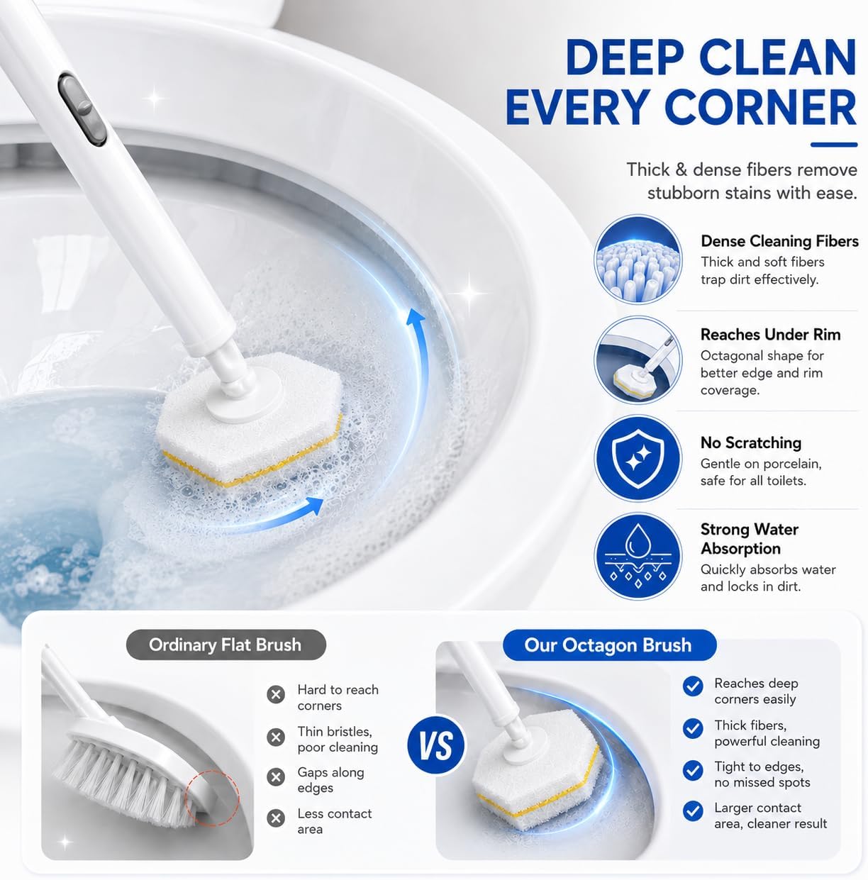 Disposable Toilet Bowl Brush and Holder Set – 40 Refills Included, No-Touch Toilet Wand Cleaning System, Toilet Brush & Holder for Bathroom, Hygienic Toilet Bowl Cleaner Starter Kit