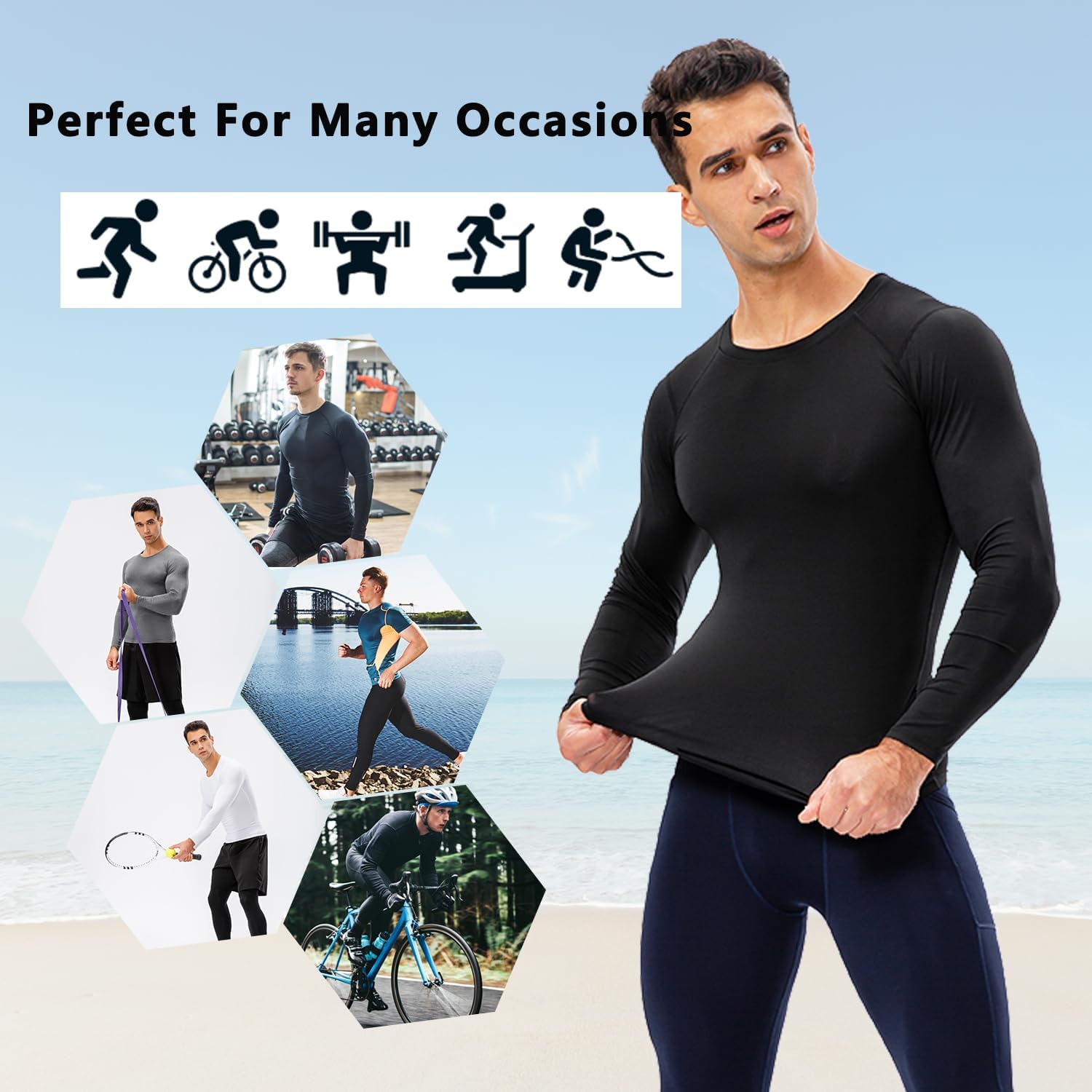 Men's Compression Shirts Long Sleeve Quick Dry Athletic Running T-Shirt Workout Sports Gym Base Layer Tops - Image 4