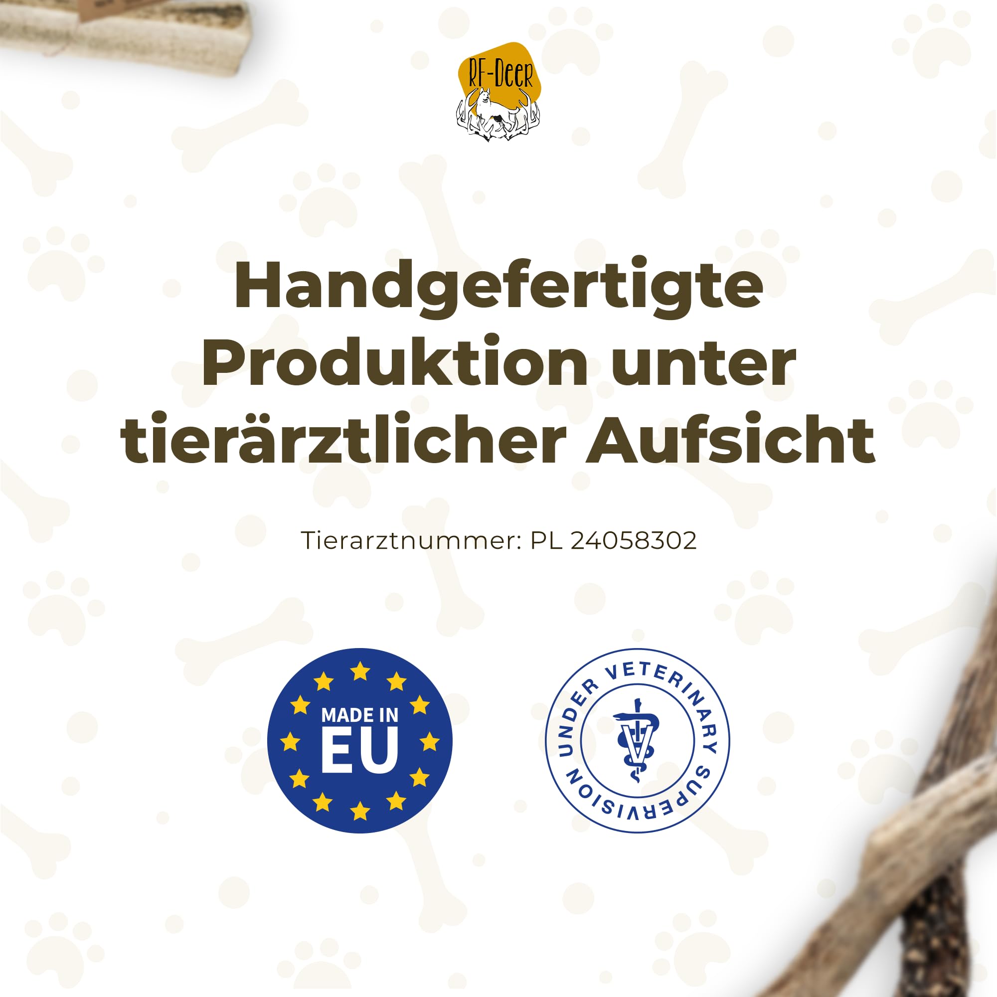 RF-Deer Hundesnack Rothirsch Geweih Kausnack - Hirschgeweih für Hunde, 100% Natürlicher, Kauspielzeug Hund, Hundespielzeug Kauknochen für Genuss und Zahnpflege (XXL 19-21 cm, Soft - 5 Stück)