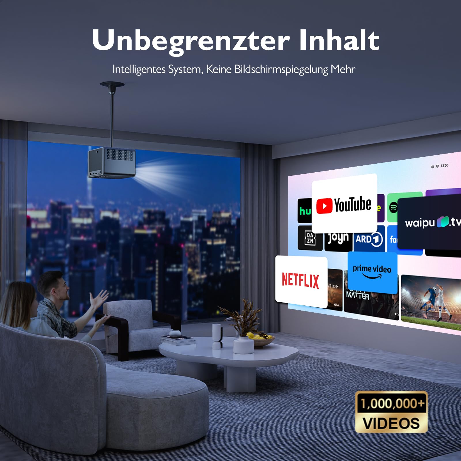 Proiettore 4K Con Netflix, 30000 Lumen 1000 ANSI Autofocus/Correzione Trapezoidale Luce Diurna Outdoor WiFi6 Bluetooth, 1080P Full HD Home Cinema LED Android YouTube/Prime Video
